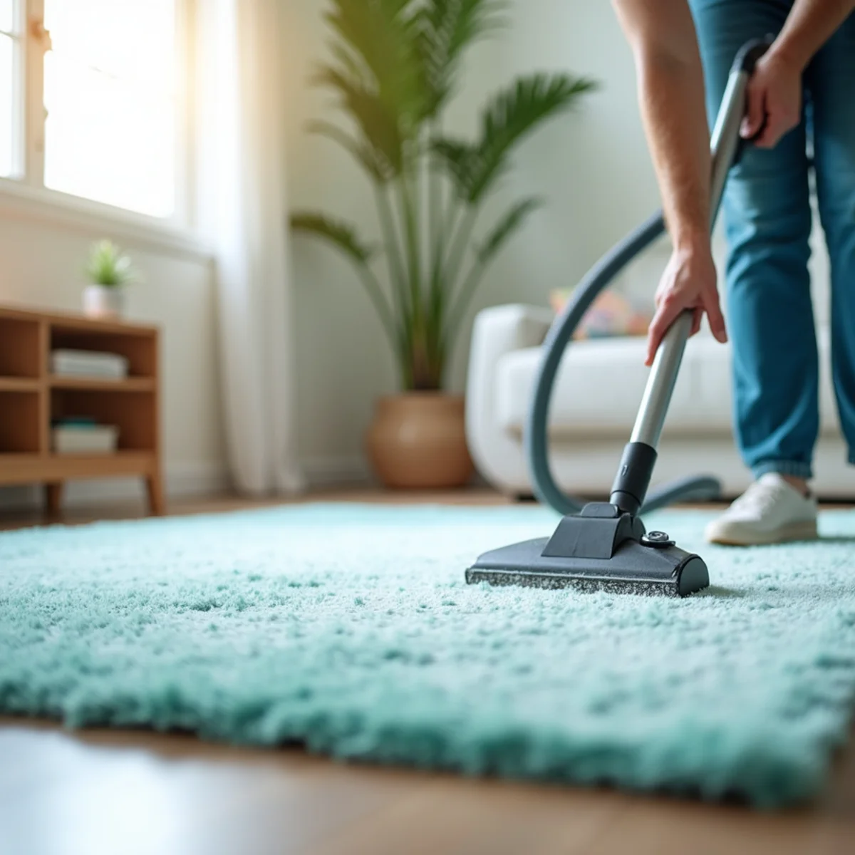 Area Rug Cleaning in action in a Fresno, CA home