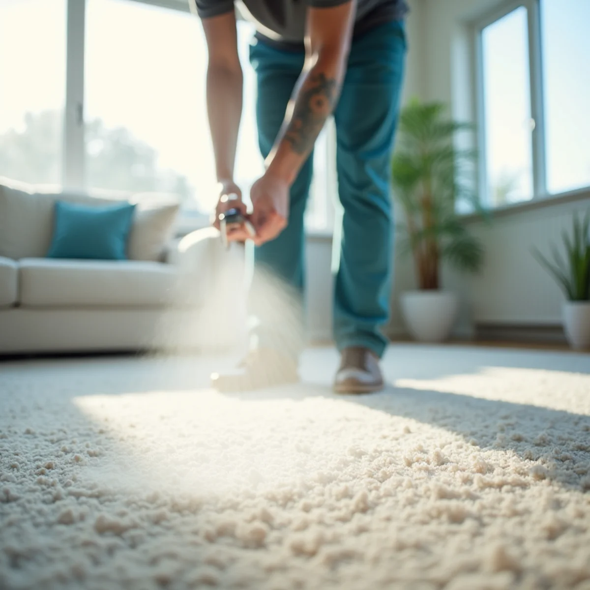 Carpet protection demonstration showing treated vs untreated fabric resisting a spill